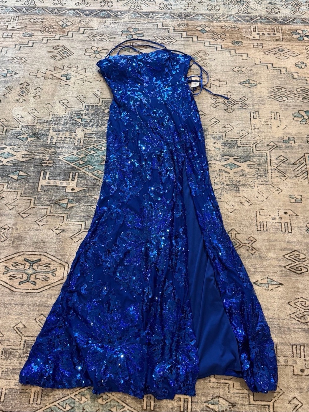 Royal Blue Sequin Evening Gown - Women's Formal Dress